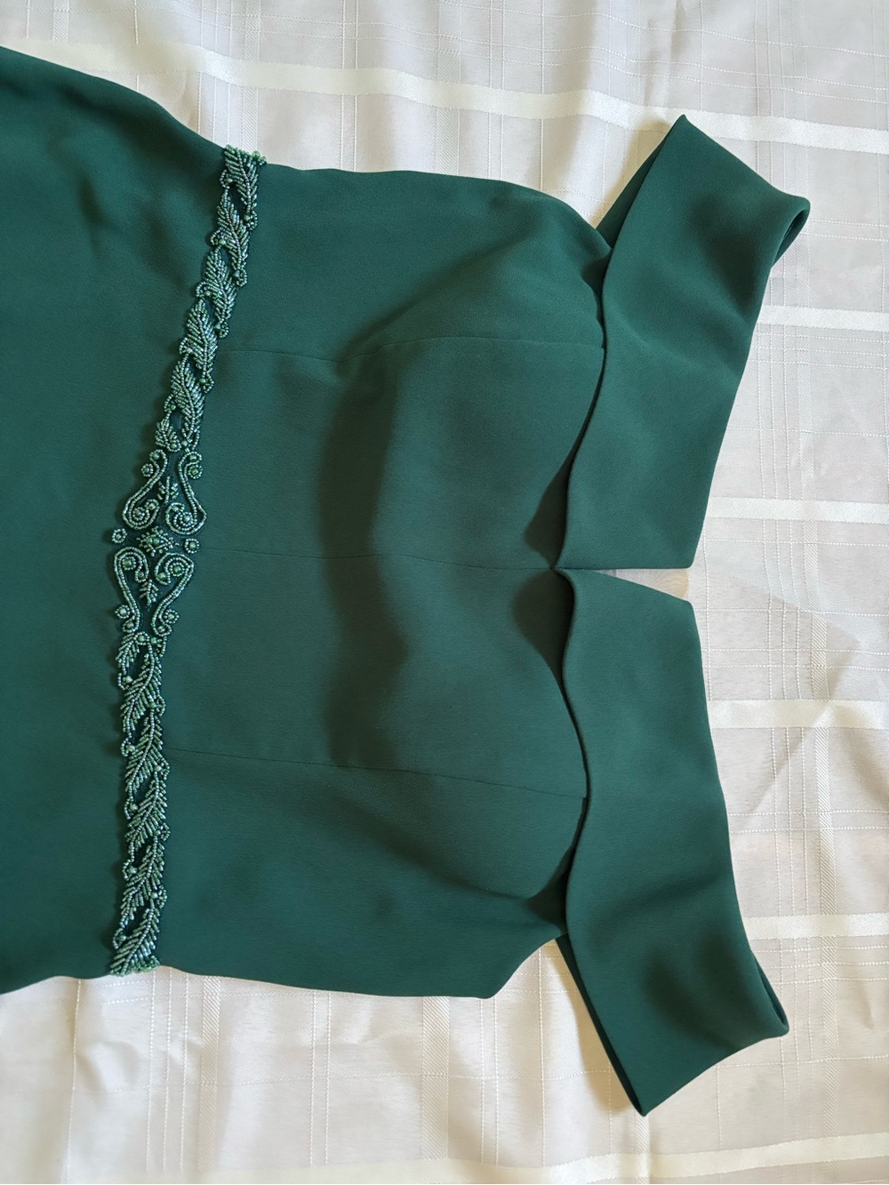 Jade Emerald Green Off-Shoulder Tunic with Braided Applique